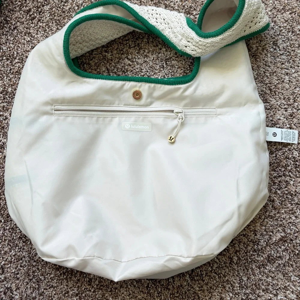 lululemon Cream & Green Crochet Hat and Tote Set • NWT